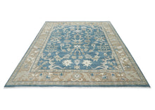 9x12 Blue, Tan, Ivory Color Hand Knotted Oushak Wool Transitional Oriental Rug