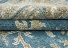 9x12 Blue, Tan, Ivory Color Hand Knotted Oushak Wool Transitional Oriental Rug