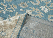 9x12 Blue, Tan, Ivory Color Hand Knotted Oushak Wool Transitional Oriental Rug