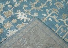 9x12 Blue, Tan, Ivory Color Hand Knotted Oushak Wool Transitional Oriental Rug