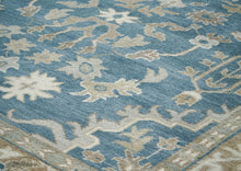 9x12 Blue, Tan, Ivory Color Hand Knotted Oushak Wool Transitional Oriental Rug