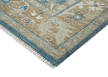 9x12 Blue, Tan, Ivory Color Hand Knotted Oushak Wool Transitional Oriental Rug