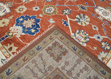 9x12 Burnt Orange, Ivory, Navy Color Hand Knotted Oushak Wool Arts and Crafts Oriental Rug