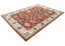 9x12 Burnt Orange, Ivory, Navy Color Hand Knotted Oushak Wool Arts and Crafts Oriental Rug