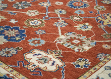 9x12 Burnt Orange, Ivory, Navy Color Hand Knotted Oushak Wool Arts and Crafts Oriental Rug