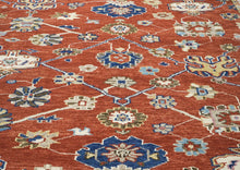 9x12 Burnt Orange, Ivory, Navy Color Hand Knotted Oushak Wool Arts and Crafts Oriental Rug