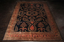 Palace Royal Blue, Rose, Aqua Color Hand Knotted Sarouk New Zealand Wool Traditional Oriental Rug