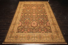 10x14 Brown, Moss, Gold Color Hand Knotted Soumak Wool Transitional Oriental Rug