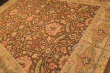 10x14 Brown, Moss, Gold Color Hand Knotted Soumak Wool Transitional Oriental Rug