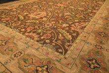 10x14 Brown, Moss, Gold Color Hand Knotted Soumak Wool Transitional Oriental Rug