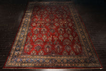 Runner Rusty Red, Navy, Mint Color Hand Knotted Sarouk New Zealand Wool Traditional Oriental Rug