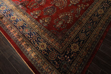 Runner Rusty Red, Navy, Mint Color Hand Knotted Sarouk New Zealand Wool Traditional Oriental Rug
