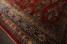 Runner Rusty Red, Navy, Mint Color Hand Knotted Sarouk New Zealand Wool Traditional Oriental Rug