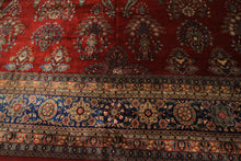 Runner Rusty Red, Navy, Mint Color Hand Knotted Sarouk New Zealand Wool Traditional Oriental Rug