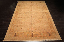 Palace Tan, Gold, Turquoise Color Hand Knotted Oushak Wool Transitional Oriental Rug