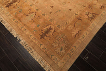 Palace Tan, Gold, Turquoise Color Hand Knotted Oushak Wool Transitional Oriental Rug