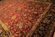 12x18 Burgundy, Black, Green Color Hand Knotted Agra New Zealand Wool Traditional Oriental Rug