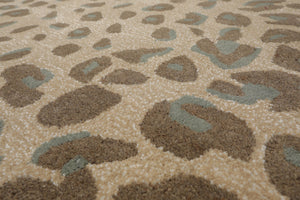 LoomBloom Multi Size Tan Hand Tufted Modern Leopard Print Wool and Bamboo Silk Oriental Area Rug