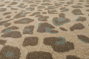 LoomBloom Multi Size Tan Hand Tufted Modern Leopard Print Wool and Bamboo Silk Oriental Area Rug