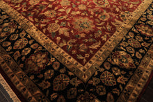 12x18 Burgundy, Black, Green Color Hand Knotted Agra New Zealand Wool Traditional Oriental Rug