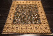 Square Charcoal, Tan, Rust Color Hand Knotted Soumak Wool Transitional Oriental Rug