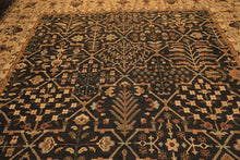 Square Charcoal, Tan, Rust Color Hand Knotted Soumak Wool Transitional Oriental Rug