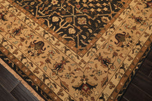 Square Charcoal, Tan, Rust Color Hand Knotted Soumak Wool Transitional Oriental Rug