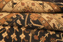 Square Charcoal, Tan, Rust Color Hand Knotted Soumak Wool Transitional Oriental Rug