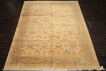 9x13 Beige, Moss, Sage Color Hand Knotted Oushak Wool Transitional Oriental Rug