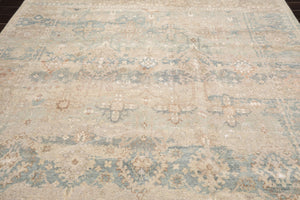 8x10 Hand Knotted Distress Quality Wool and Silk Traditional Oriental Area Rug Beige Aqua Color