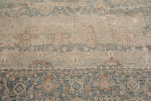 8x10 Hand Knotted Distress Quality Wool and Silk Traditional Oriental Area Rug Beige Aqua Color