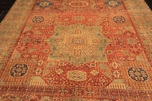 9x12 Burnt Orange, Gold, Celadone Color Hand Knotted Cairene Mamluk Wool Traditional Oriental Rug