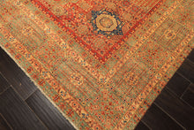 9x12 Burnt Orange, Gold, Celadone Color Hand Knotted Cairene Mamluk Wool Traditional Oriental Rug