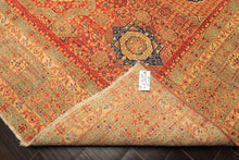 9x12 Burnt Orange, Gold, Celadone Color Hand Knotted Cairene Mamluk Wool Traditional Oriental Rug