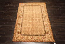 6x9 Tan, Ivory, Gold Color Hand Knotted Agra Wool Transitional Oriental Rug
