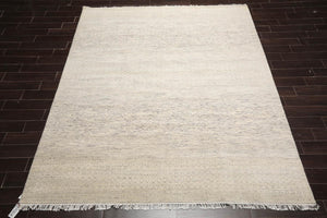 8'x10' Beige Hand Knotted Modern Geometric Tibetan Wool and Bamboo Silk Oriental Area Rug