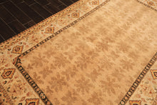 6x9 Tan, Ivory, Gold Color Hand Knotted Agra Wool Transitional Oriental Rug