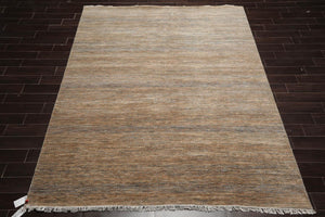 8'x10' Moss Hand Knotted Modern Geometric Tibetan Wool and Bamboo Silk Oriental Area Rug