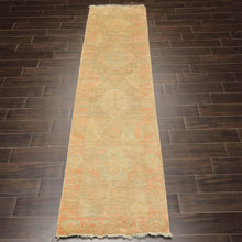 2'6x10 Beige, Mint, Blush Color Hand Knotted Oushak Wool Transitional Oriental Rug