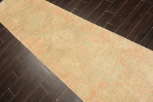 2'6x10 Beige, Mint, Blush Color Hand Knotted Oushak Wool Transitional Oriental Rug