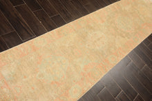 2'6x10 Beige, Mint, Blush Color Hand Knotted Oushak Wool Transitional Oriental Rug