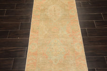 2'6x10 Beige, Mint, Blush Color Hand Knotted Oushak Wool Transitional Oriental Rug