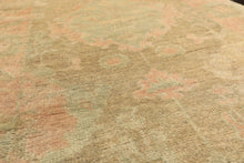 2'6x10 Beige, Mint, Blush Color Hand Knotted Oushak Wool Transitional Oriental Rug