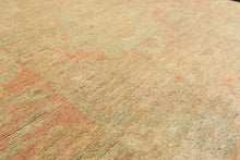 2'6x10 Beige, Mint, Blush Color Hand Knotted Oushak Wool Transitional Oriental Rug