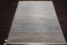 8'x10' Slate Hand Knotted Modern Geometric Tibetan Wool and Bamboo Silk Oriental Area Rug