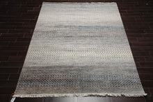 8'x10' Beige Hand Knotted Modern Geometric Tibetan Wool and Bamboo Silk Oriental Area Rug