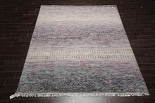 8'x10' Beige Hand Knotted Modern Geometric Tibetan Wool and Bamboo Silk Oriental Area Rug