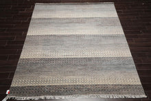 8'x10' Beige Hand Knotted Modern Geometric Tibetan Wool and Bamboo Silk Oriental Area Rug