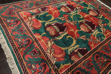 8x10 Teal-Green, Raspberry-Rose, Gold Color Hand Knotted Arts & Crafts Wool Eclectic Oriental Rug