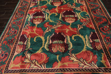 8x10 Teal-Green, Raspberry-Rose, Gold Color Hand Knotted Arts & Crafts Wool Eclectic Oriental Rug